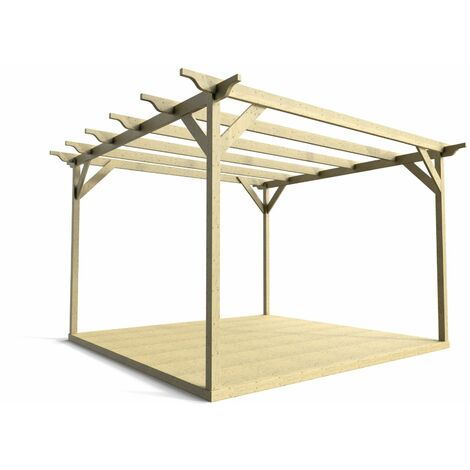 Timber Pergola and Decking Complete DIY Kit, Sculpted design (3m x 3m, Light green (natural) finish) (1/4)