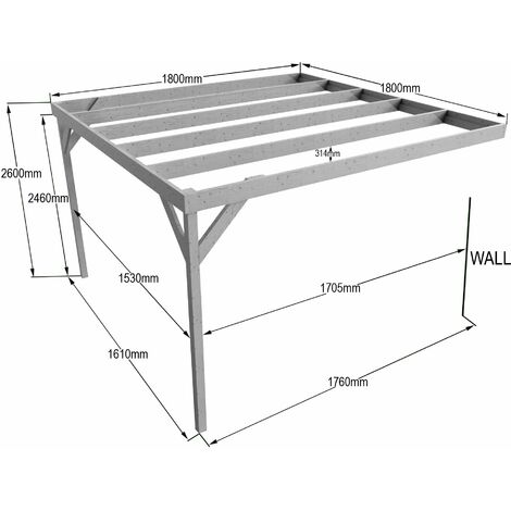 Wall-mounted wooden box pergola, complete DIY kit, 1.8m x 1.8m (Rustic brown finish)