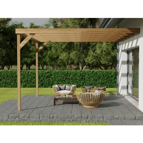 Wall-mounted wooden box pergola, complete DIY kit, 1.8m x 1.8m (Rustic brown finish)