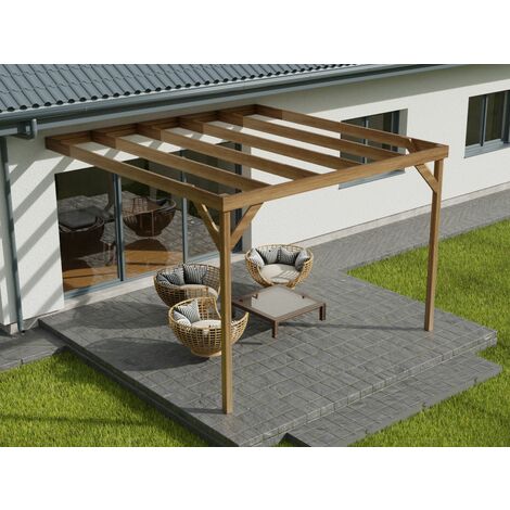 Wall-mounted wooden box pergola, complete DIY kit, 1.8m x 1.8m (Rustic brown finish)