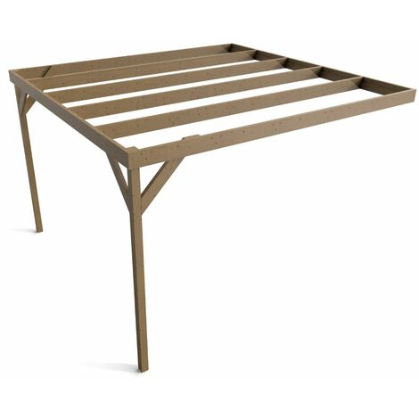 Wall-mounted wooden box pergola, complete DIY kit, 2.4m x 2.4m (Rustic brown finish)