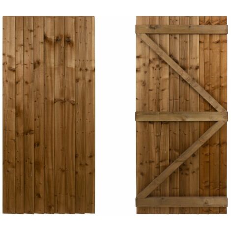 Featheredge wooden garden and side gates (v1) (H-1800, W-1200, brown finish)