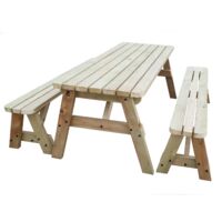 6ft (180cm) Picnic table and bench set, natural (light-green) finish, Victoria rounded corners