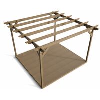 Timber Pergola and Decking Complete DIY Kit, Dinasty design (3.6m x 3.6m, Rustic brown finish)