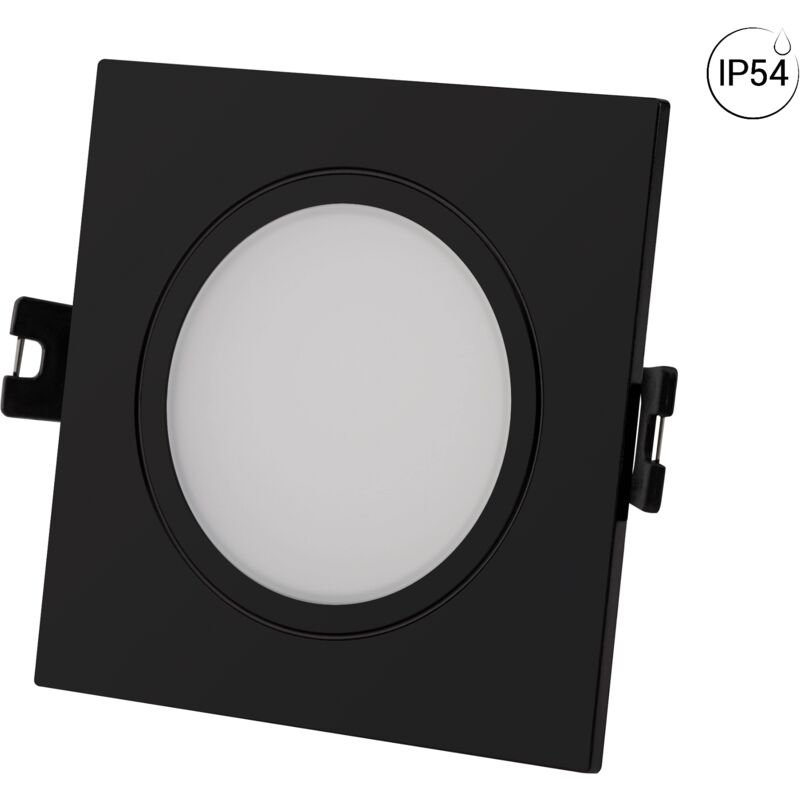 Quadratischer Einbauring für GU10/MR16-Glühbirne - Opaler Diffusor -  Ausschnitt Ø 75-80 mm - IP54 Farbe Schwarz