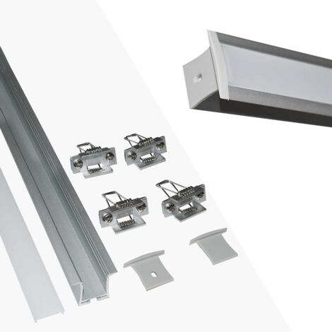 Aluminiumprofil für LED-Einbaustreifen mit Diffusor - - 4 - Meter 2 Clips - 2 Abdeckungen 36x28mm