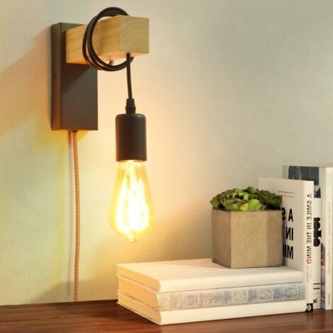 Wandleuchter aus Holz mit Schalter und Stecker "RUDER".