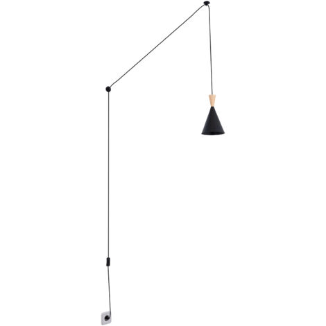Skandi Pendelleuchte „Lima“ aus Metall und Holz mit Schalter und
