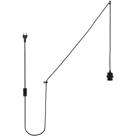 E27-Fassung mit PVC-Kabel, Schalter und Stecker Farbe Schwarz