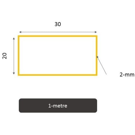 Tube aluminium rectangulaire 6060 Choisissez votre longueur - 1 metre, Dimension - 30 x 20 mm, Epaisseur en mm - 2 mm