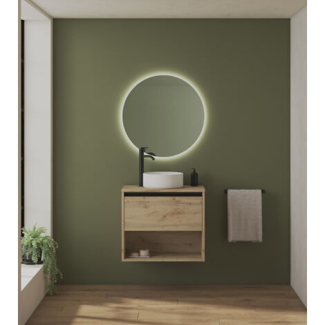 KLEIN 60cm Meuble et vasque avec un tiroir et un niche, Chêne Colonial. (1/5)