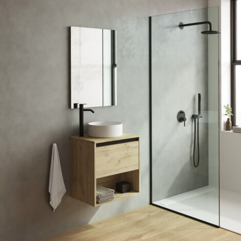 KLEIN 50cm Meuble et vasque avec un tiroir et un niche, Chêne Colonial.