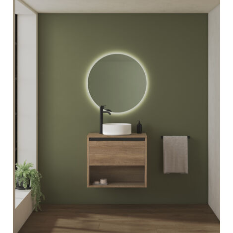 KLEIN 60cm Meuble et vasque avec un tiroir et un niche, Chêne Vulcano. (1/5)