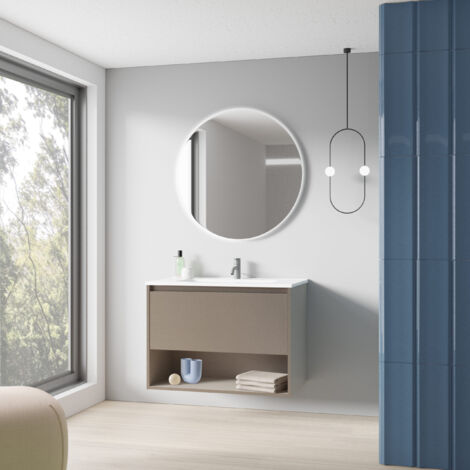 NIWA 60 Meuble et vasque avec un tiroir et un niche, effet fumé sablé. (Sans miroir). (1/4)