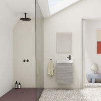 MIKA 45cm Ensemble meuble et vasque avec une porte, Gris sablé. (Avec mirroir)
