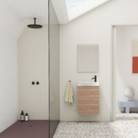MIKA 45cm Ensemble meuble et vasque avec une porte, Noyer sablé. (Avec mirroir)