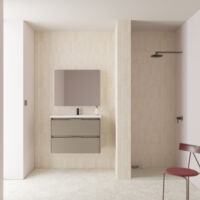 SUKI 60 Meuble simple vasque avec deux tiroirs, effet Fumé sablé Il comprend la vasque en céramique. (Sans miroir)