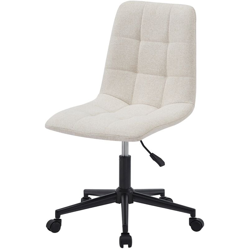 Chaise de bureau ergonomique piètement acier blanc lin gris clair