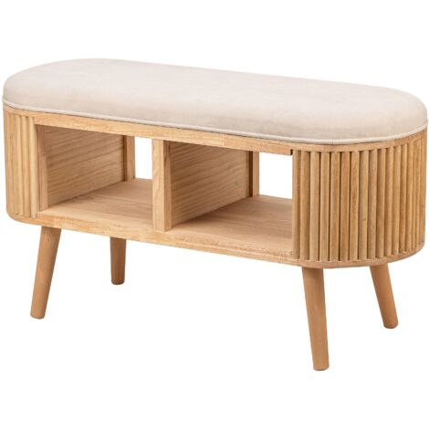 Nordlys – Banc en bois hêtre laqué 90x35x45.5 cm – Assise 2 places avec mousse haute densité – Design bohème avec rangement intégré