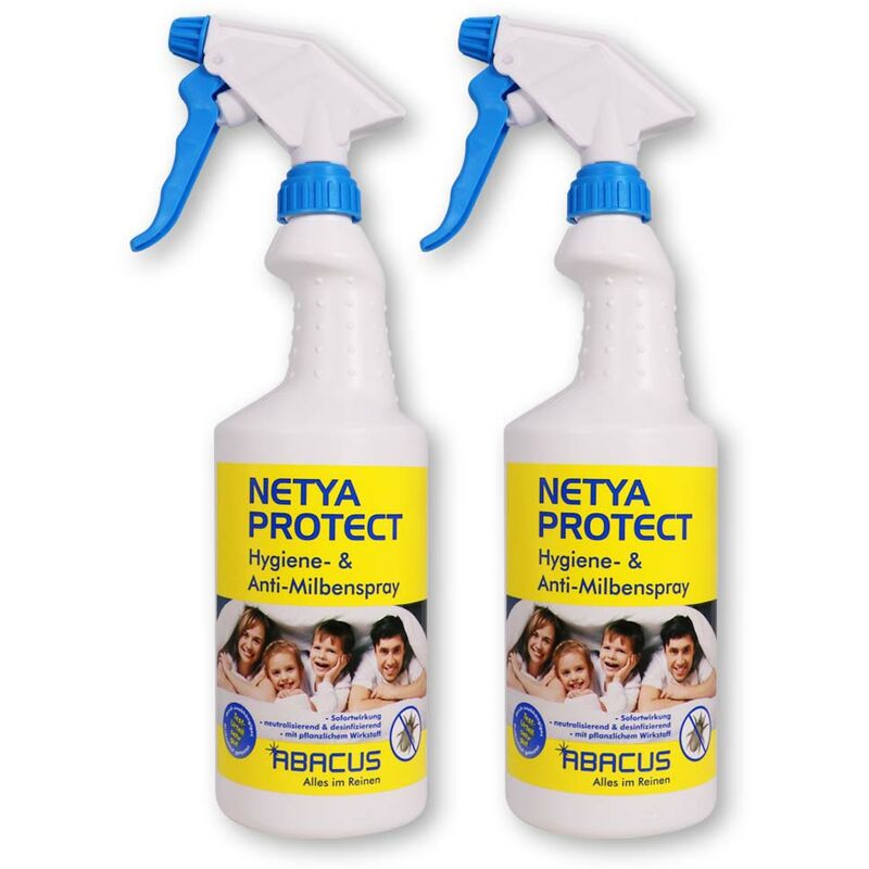 ABACUS 2x 750 ml Netya Protect - Hygienespray Anti-Milbenspray  Hausstaubmilben-Spray Matratzenspray Bettdecken Kissen Polsterm�bel Teppich  Gardinen Kuscheltieren (7373)