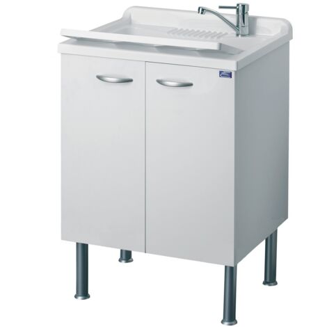 Lavatoio con Mobiletto in Legno 60x60 Sifone Piletta di Scarico Pilozzo Lavanderia
