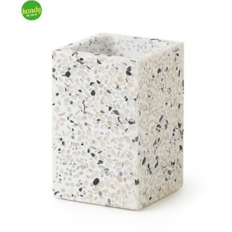 Porta spazzolini da appoggio in graniglia di marmo modello zoe dim. cm (lxpxh): 7,4x7,4x11,2 - bianco/nero Gedy (1/3)