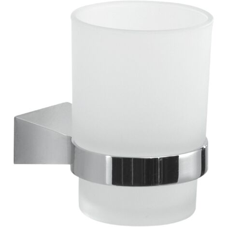 GEDY Porta Spazzolino Tonale, Bicchiere Porta Spazzolino in Acciaio Inox, Cromall e Vetro Satinato, Fissaggio con Viti Incluse, Cromato, 9,5x6,7x9,5cm
