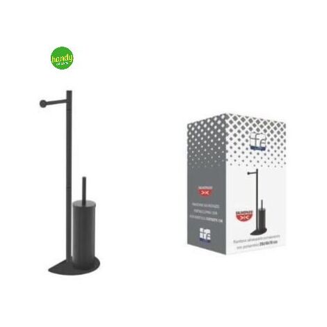Piantana Portarotolo E Portascopino In Acciaio Nero Con Base In Vetro 8056471552373 - 8
