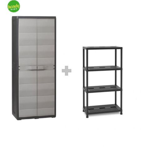 Toomax Armadio Prime Tuttopiani Antracite/grigio Tortora, 66x40x172 Cm, Plastica, 2 Ante E Ripiani Regolabili, Per Scope E Utensili