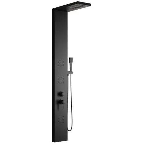 Colonna pannello doccia in acciaio inox nero opaco con doccetta,flessibile e getti orizzontali massage modello sirio nero opaco AMBRA WATER