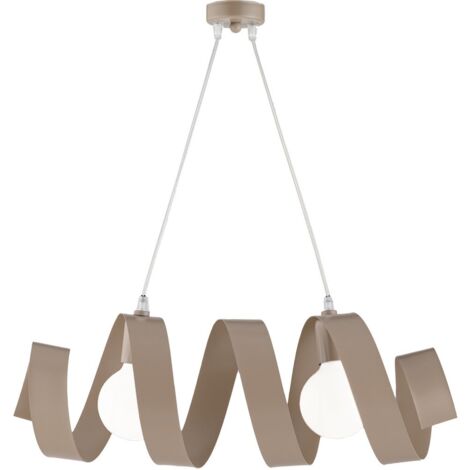 Sospensione moderna Helix 2 luci in ferro laccato tortora – Design a ricciolo orizzontale – Cablaggio trasparente per ambienti eleganti – Bonetti Illumina (1/5)