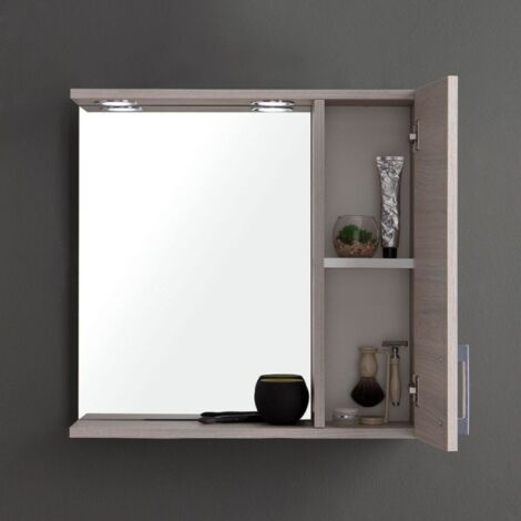 Specchiera con 1 pensile e illuminazione led Savinidue rovere grigio