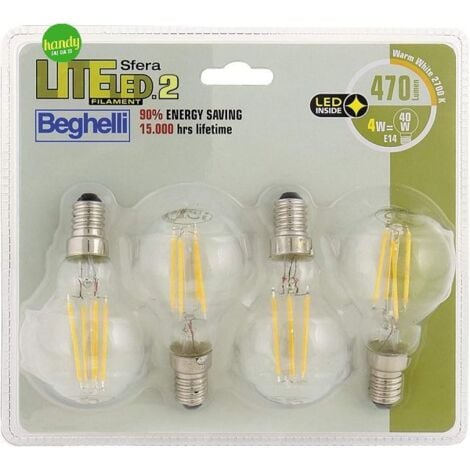 Lampadina Led Sfera Beghelli Trasparente W W E K Pz