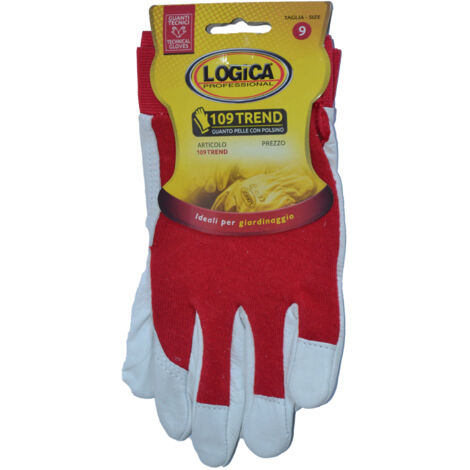 Guanti Fiore Rosso Dorso Tela con Strappo, Logica - Misura 9