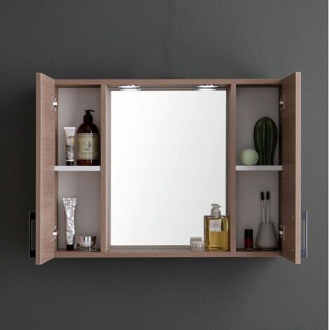 Specchiera con 2 pensili e illuminazione led Savini Due rovere fumo