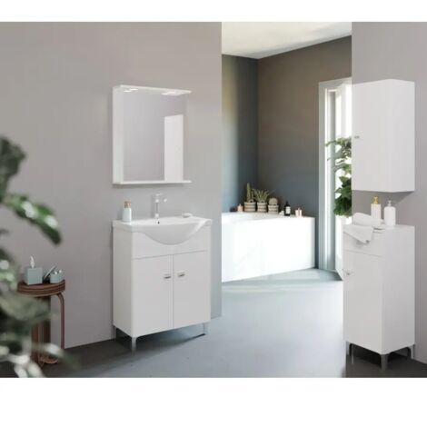 Mobile bagno a terra con specchiera e lavabo integrato modello nadia 65cm composizione completa Savini Due