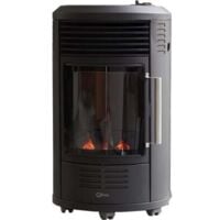 QLIMA Stufa A Gas Gpl Da Interno 3,4 Kw Effetto Camino Nera