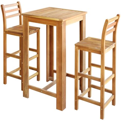Lifcausal Bar Table and Chair Set 3 Pieces Solid Acacia Wood