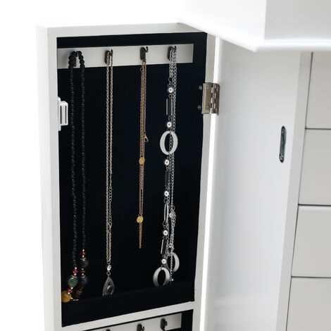 Jewelry Armoire with Mirror 8 Drawers & 16 Necklace Hooks 2 Side Swing Doors(White)