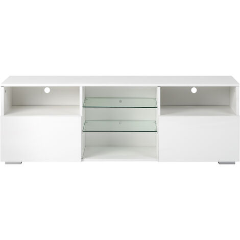 LED TV Stand Modern TV Unit 130cm Cabinet Table with Storage/White Matt and White High Gloss Table / 16 Colors LED RGB lights