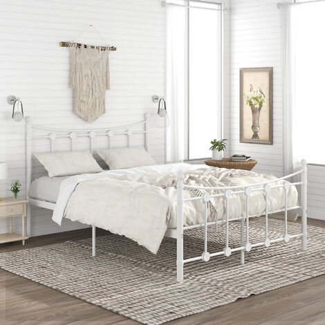 Double Bed Frame Sturdy Victoria White Bed Frame with Curved Headboard and Footboard -Mattress Not Included