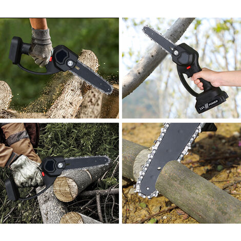 Rechargeable One Hand Chainsaw with 2 Batteries 1 Charger Electric Handheld Chainsaw for Wood Cutting Daily Use Black-24V Mini Chainsaw 6 Inch Cordless Battery Operated 