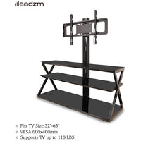 Leadzm TSG001 32-65" Corner Floor TV Stand with Swivel Bracket 3-Tier Tempered Glass Shelves