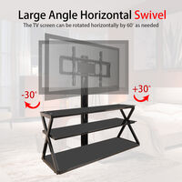 Leadzm TSG001 32-65" Corner Floor TV Stand with Swivel Bracket 3-Tier Tempered Glass Shelves