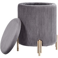Large Storage Ottoman Velvet Round Footrest Footstool Modern Upholstered Padded Pouffe Vanity Stool with Gold Plating Leg for Bedroom Living Room Grey