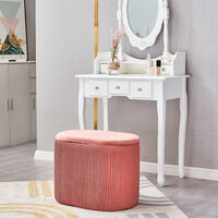 Modern Vanity Stool Velvet Ottoman Storage Footrest Pouffe Oval Dressing Vanity Side Table Seat Upholstered Chair for Living Room Bedroom (Pink)