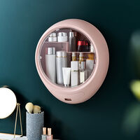No Drilling Cosmetic Organizer with Waterproof Cover Large Capacity Wall Mounted Cosmetic Display Cases Adhesive Makeup Storage Box Bathroom Storage Holders pink
