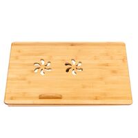 Computer Desk 53cm Trendy Double Flowers Engraving Pattern Adjustable Bamboo Wood Color