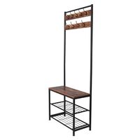 Industrial Coat Rack Hall Tree Entryway Shoe Bench Storage Shelf Organizer Accent Furniture with Metal Frame