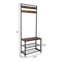Industrial Coat Rack Hall Tree Entryway Shoe Bench Storage Shelf Organizer Accent Furniture with Metal Frame